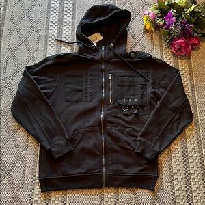 Sleek Black Zip Up Sweater for Effortless Style Size Large